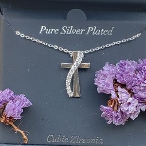 Pure Silver Plated CZ Crystal Cross
